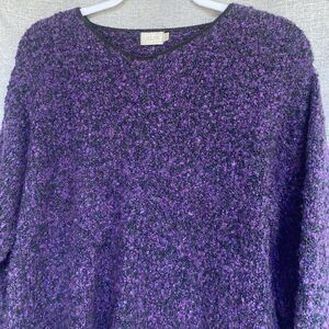 Alps Purple Sweater Womens L Popcorn Knit Pullover Textured Cozy USA 90s Vtg